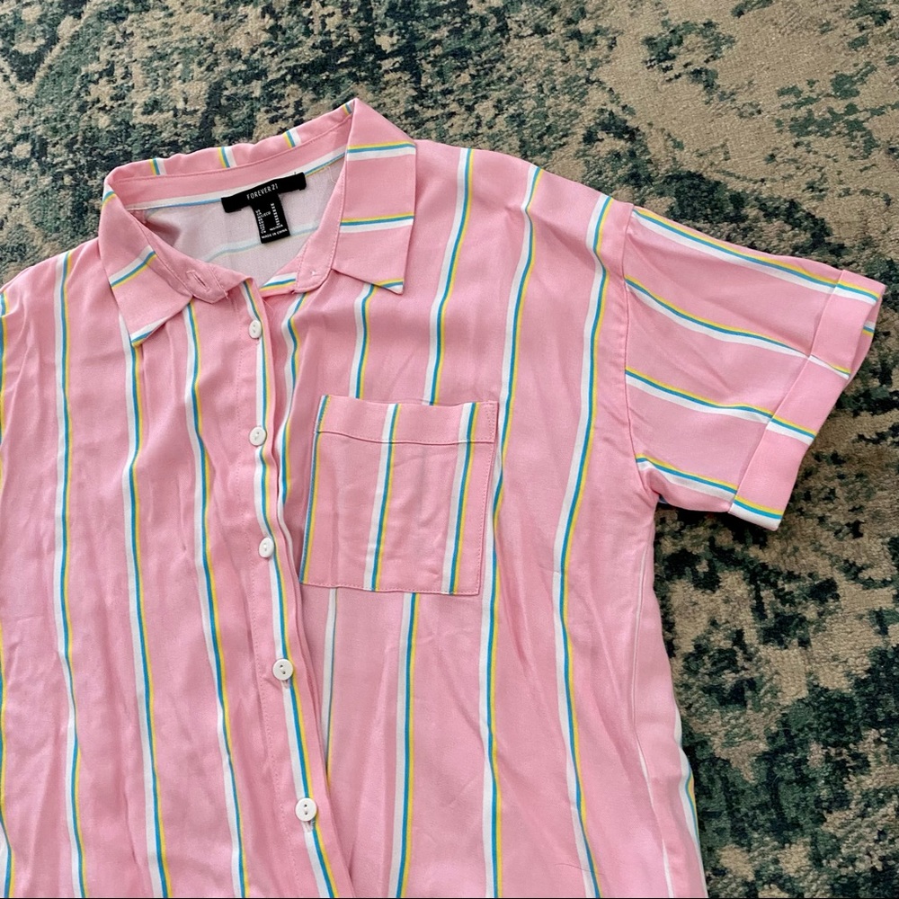 Forever 21 Pink Striped Buttoned-Down Shirt